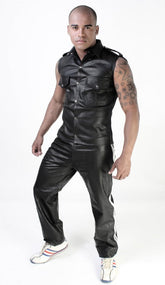 Whip It Leder Muskelshirt mit perforierter Tasche, ärmellos, SN7, Größe M